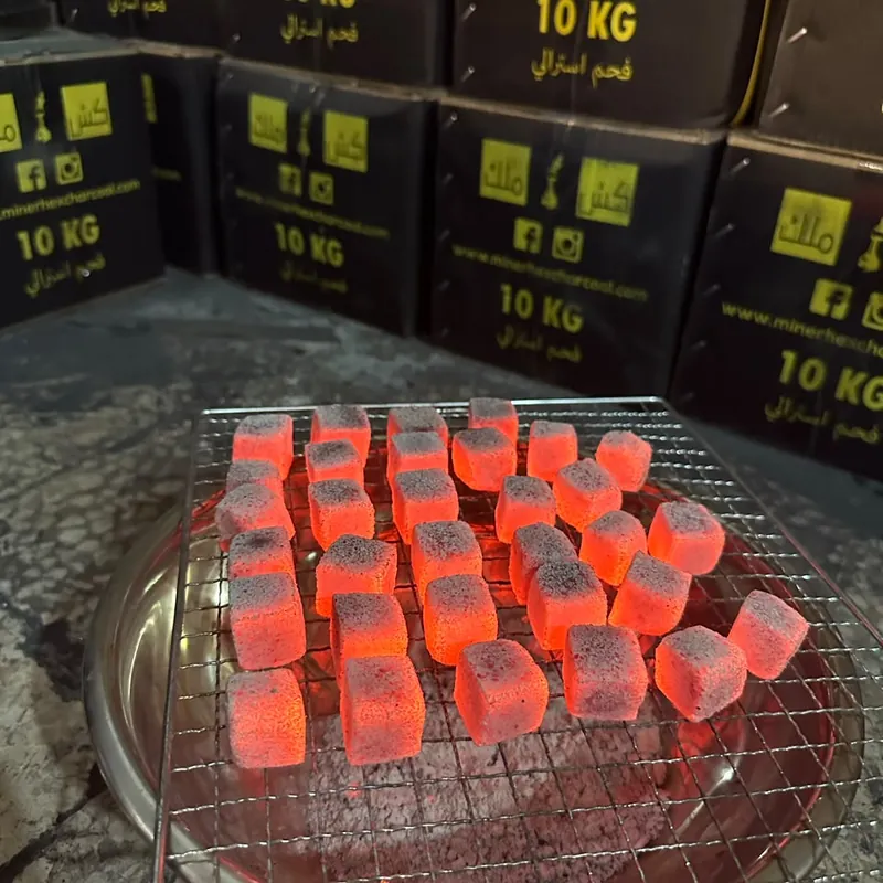 Minerhex cube charcoal glowing on a burner tray